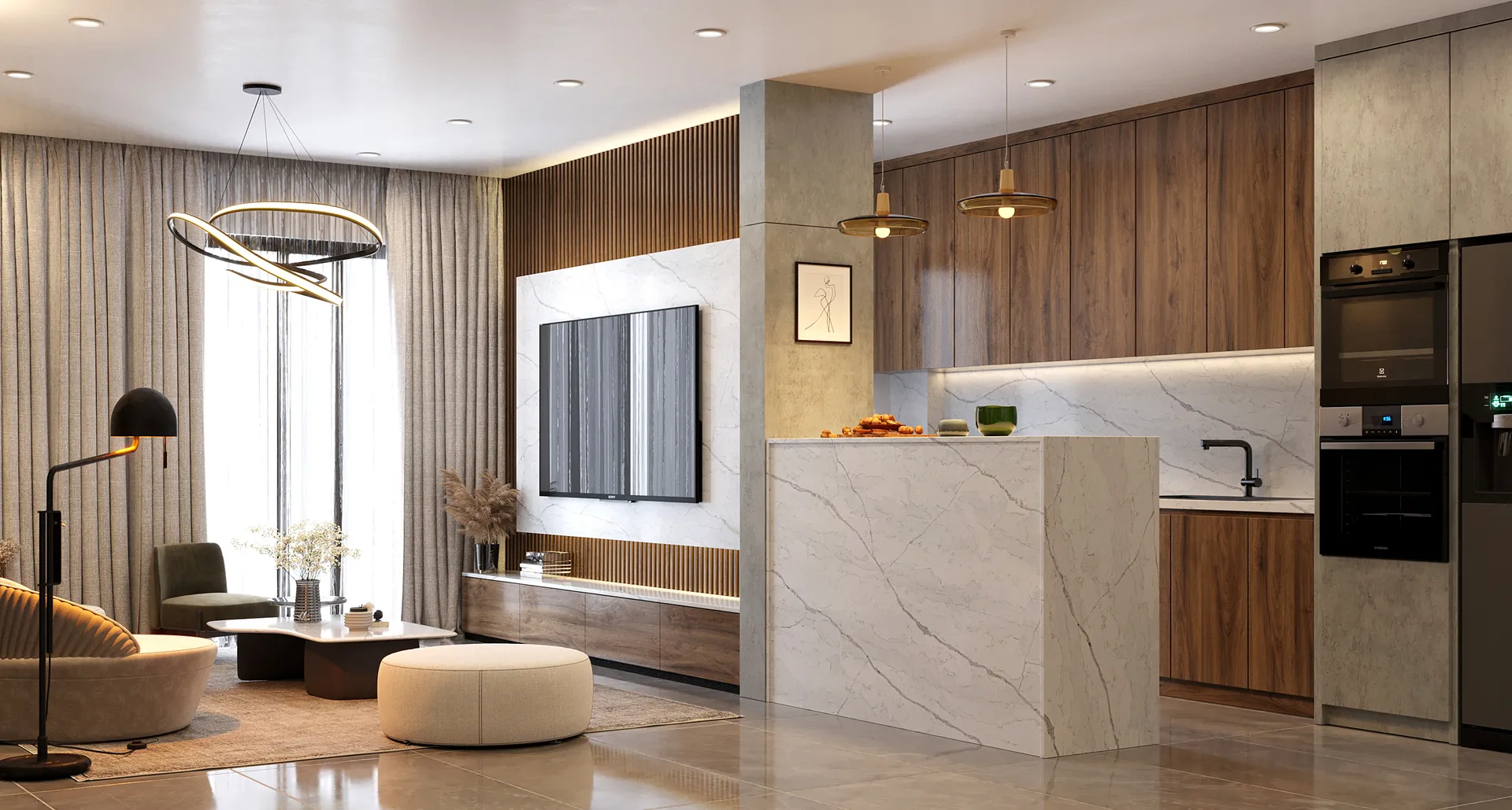 Image of installed Vicostone Covelani White Quartz countertops