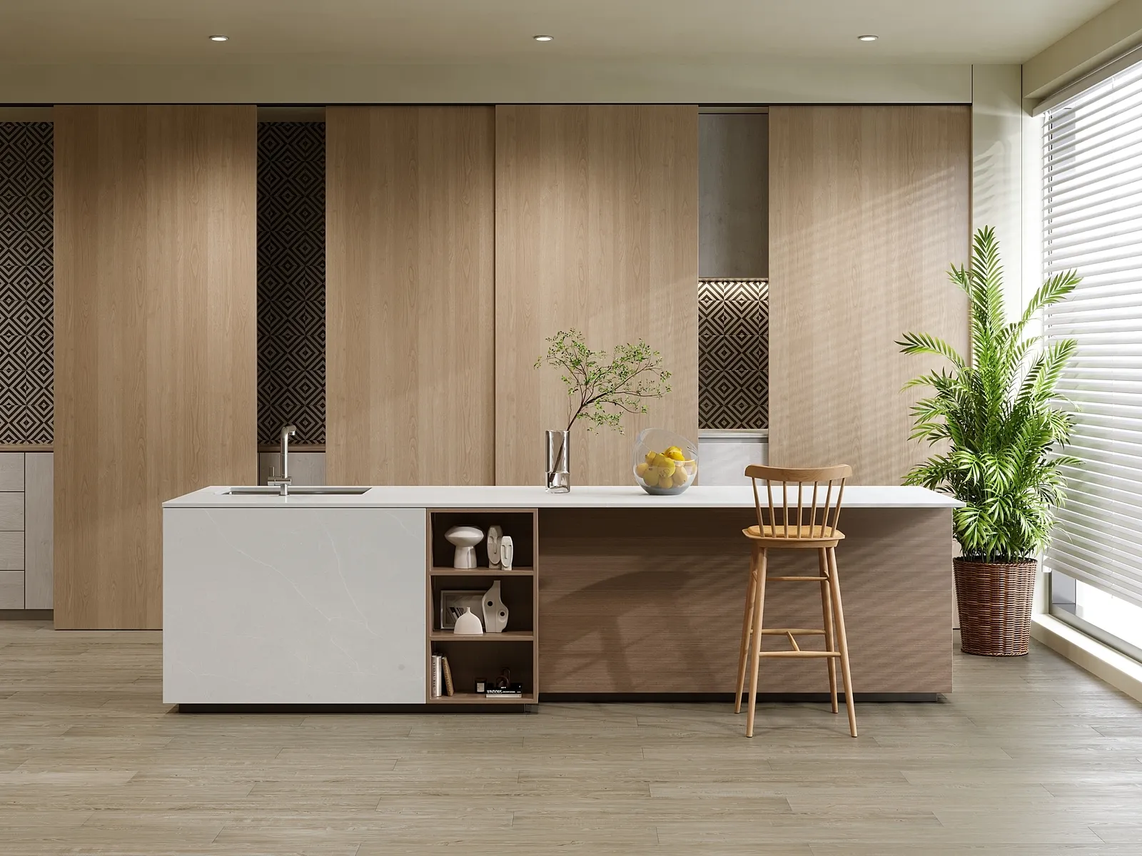 Image of installed Vicostone Delicato White Quartz countertops