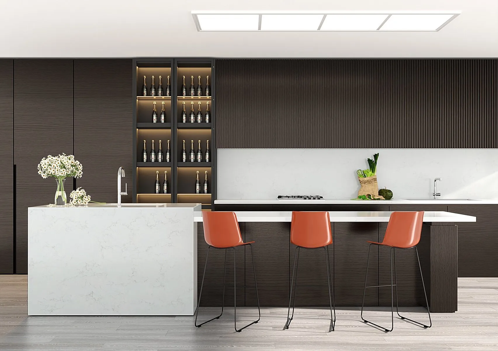 Image of installed Vicostone Elbert White Quartz countertops