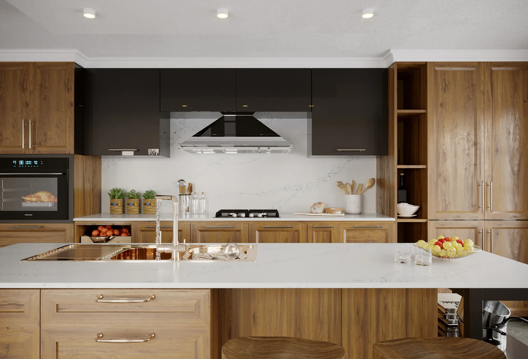 Image of installed Vicostone Limnias White Quartz countertops