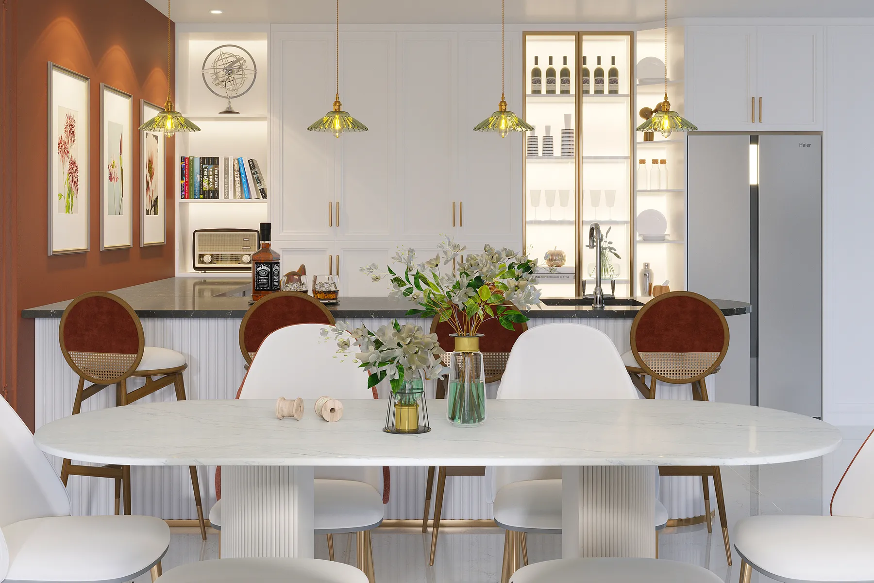 Image of installed Vicostone Marino White Quartz countertops