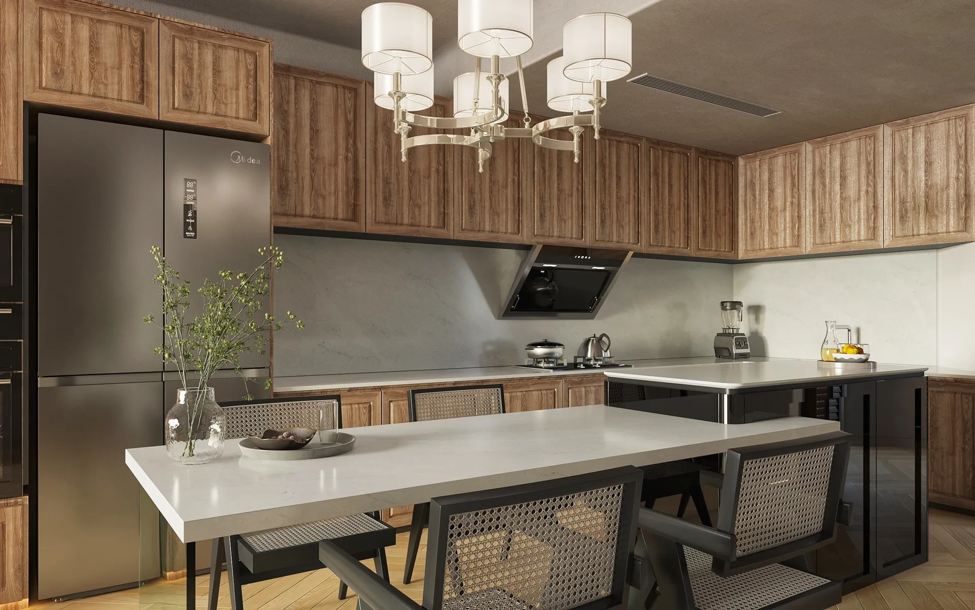 Image of installed Vicostone Merazo White Quartz countertops