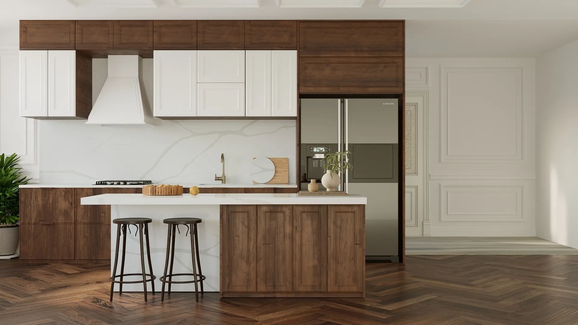 Image of installed Vicostone Michelangelo White Quartz countertops