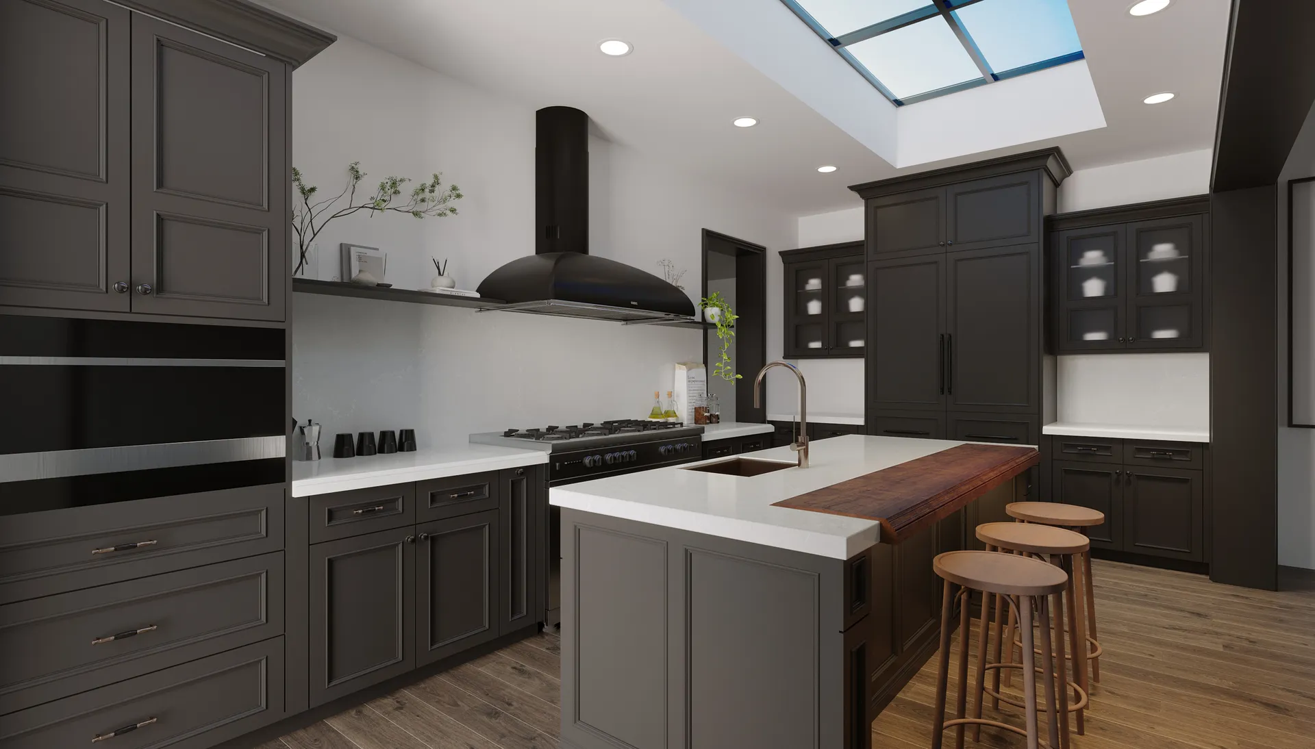 Image of installed Vicostone Misterio Avo Grey Quartz countertops