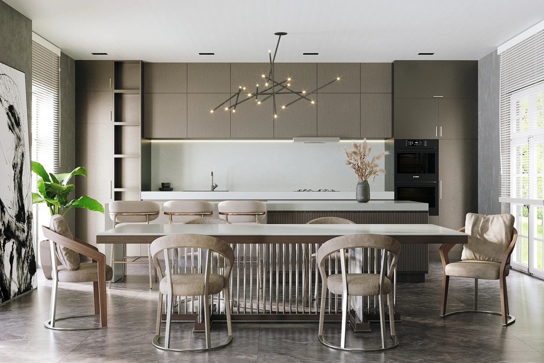 Image of installed Vicostone Misterio Pearl Grey Quartz countertops