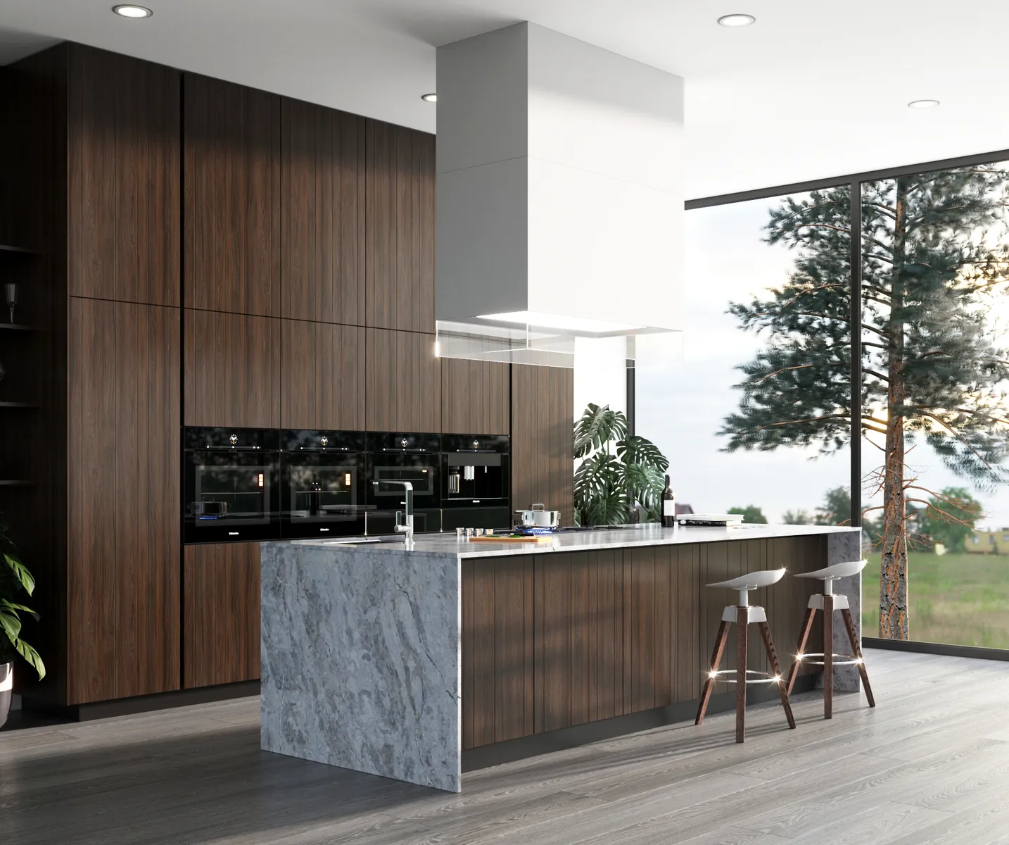 Image of installed Vicostone Moonglade White Quartz countertops