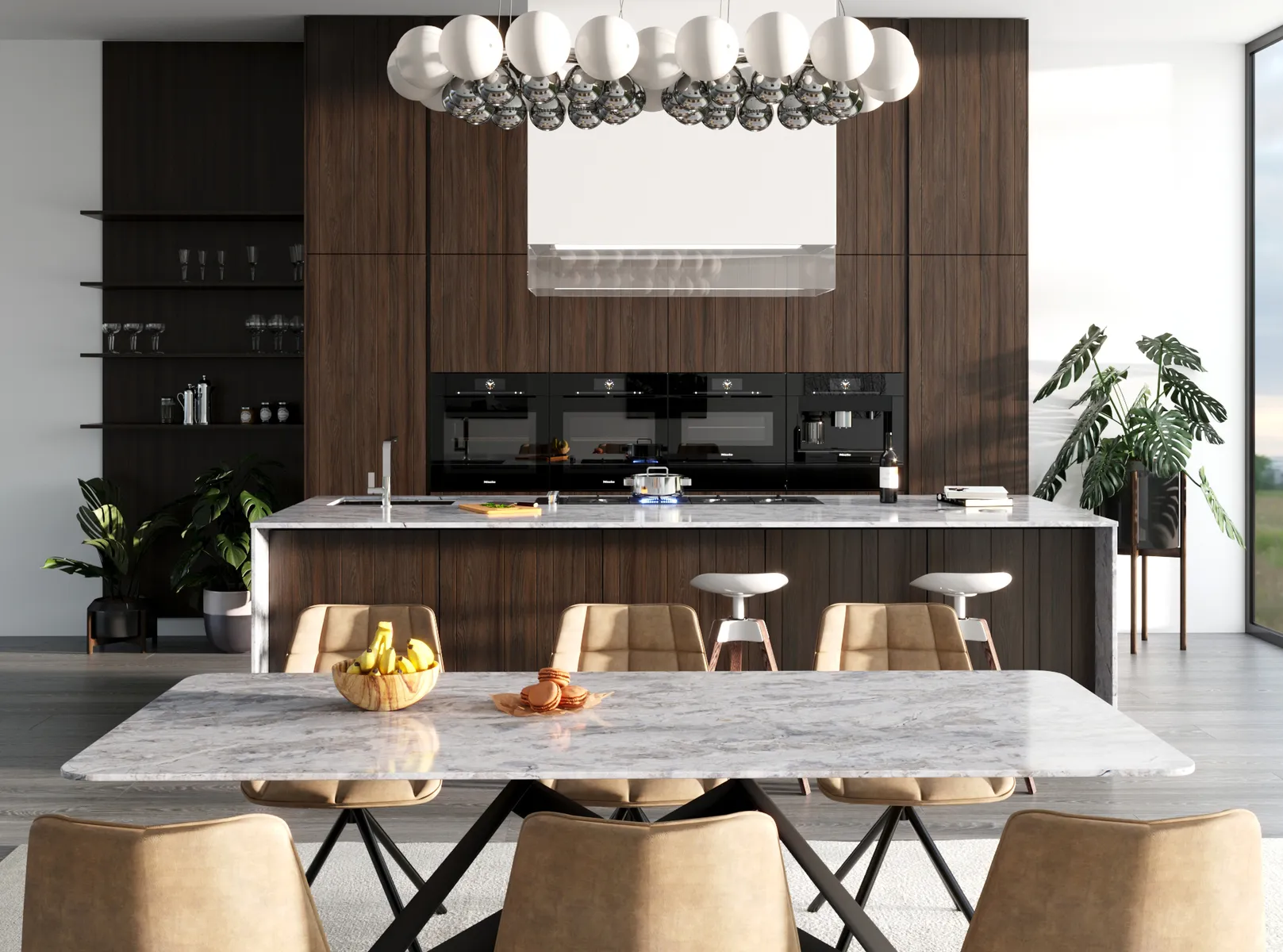 Image of installed Vicostone Moonglade White Quartz countertops