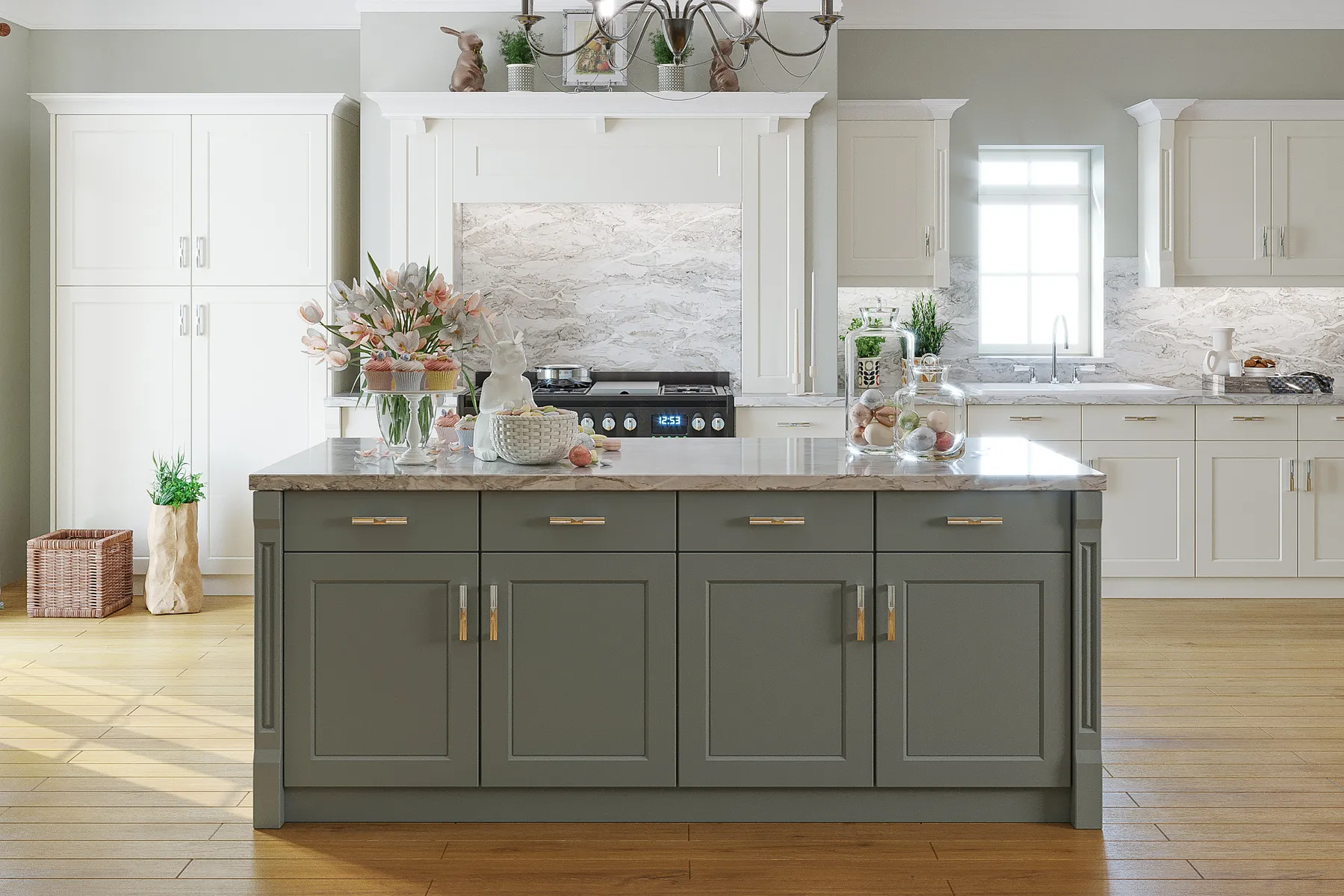 Image of installed Vicostone Moonglade White Quartz countertops