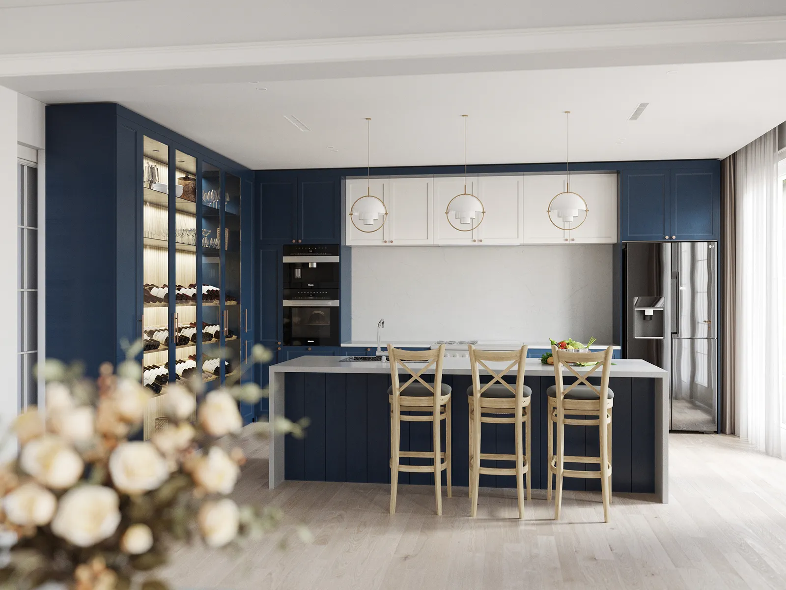 Image of installed Vicostone Parsenn White Quartz countertops