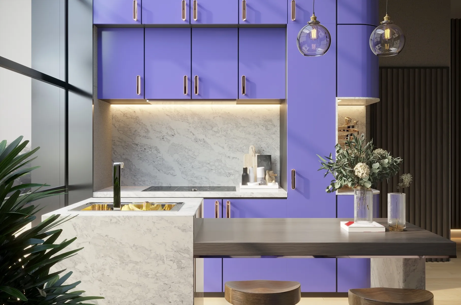 Image of installed Vicostone Splendix White Quartz countertops
