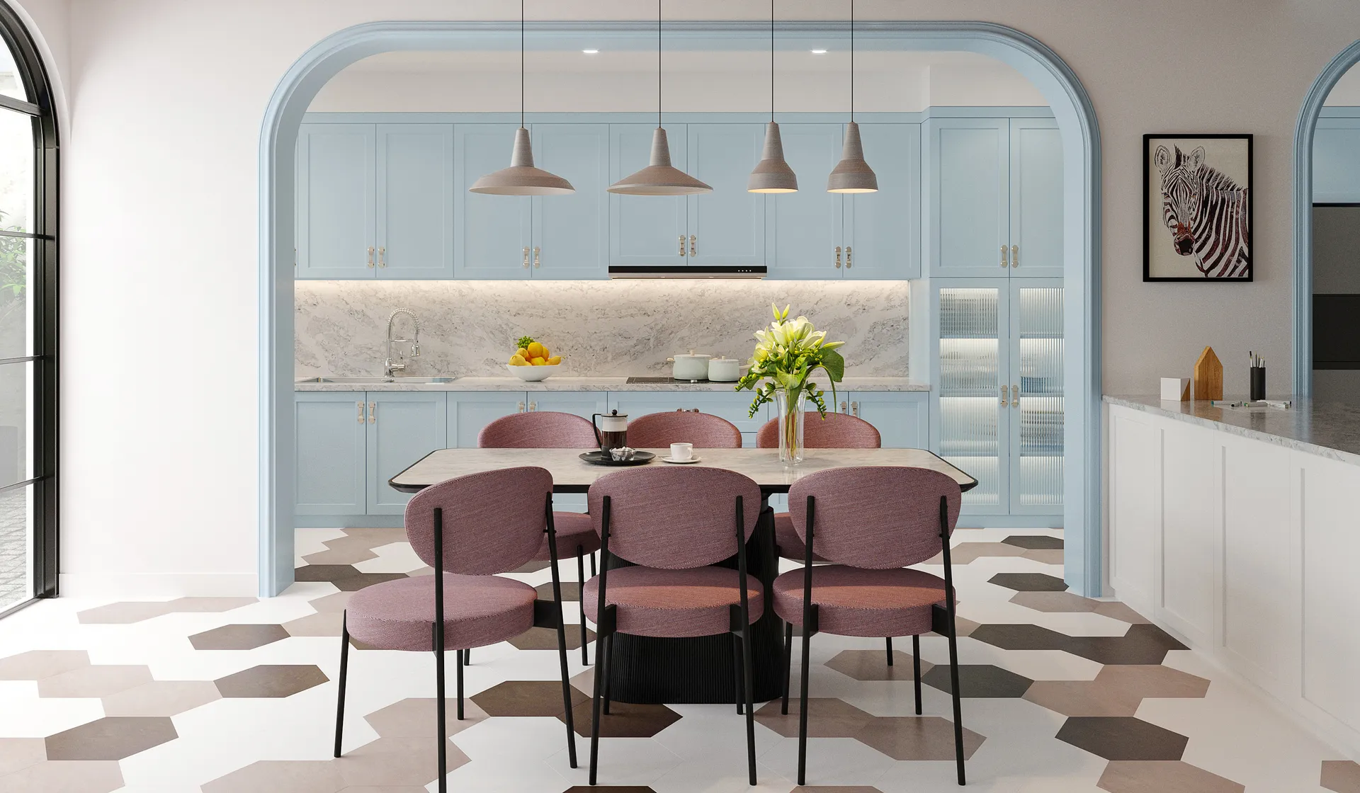 Image of installed Vicostone Splendix White Quartz countertops