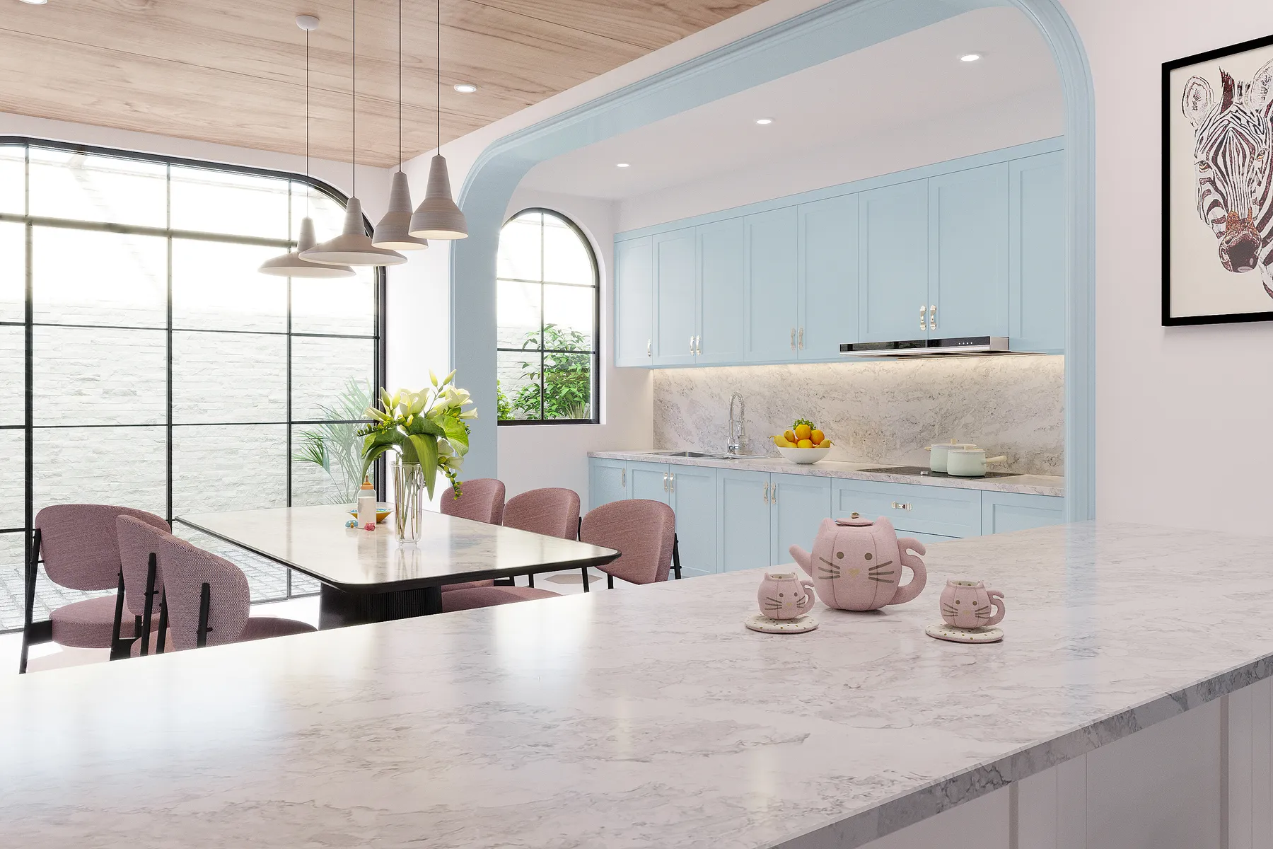 Image of installed Vicostone Splendix White Quartz countertops