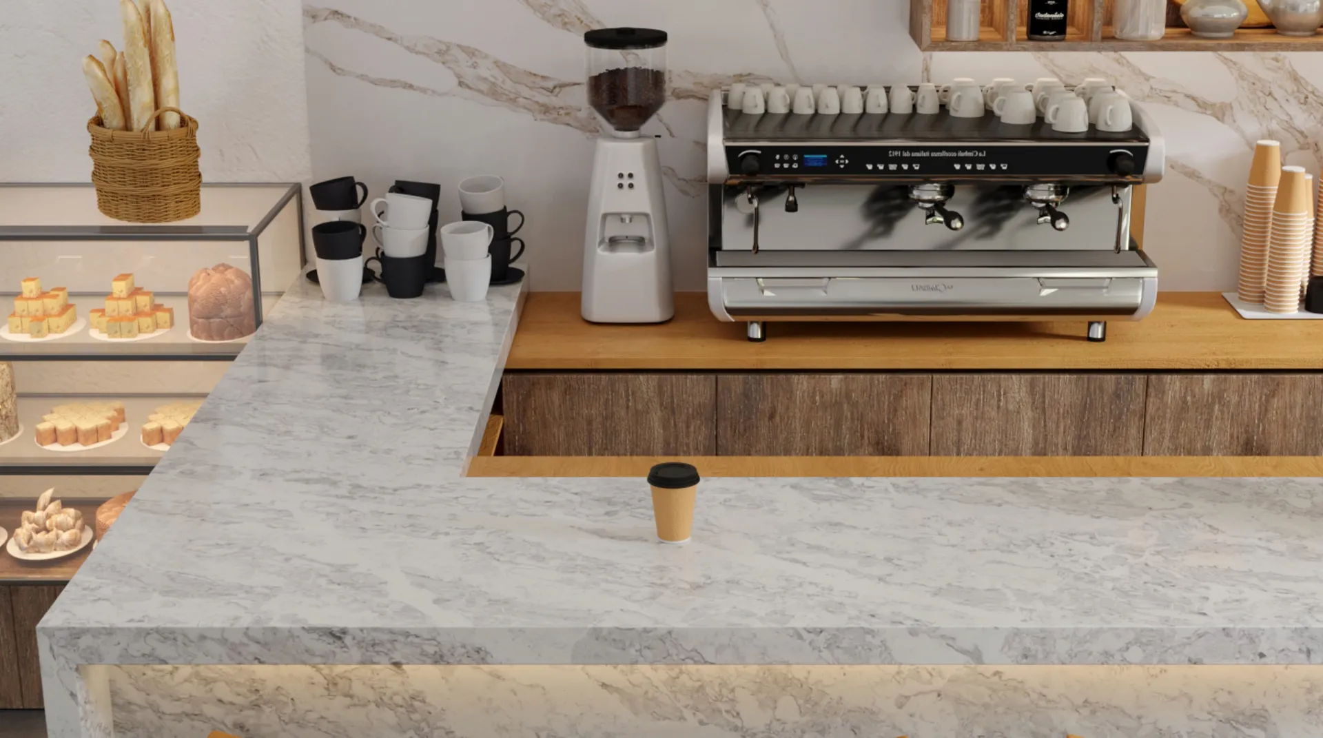 Image of installed Vicostone Splendix White Quartz countertops