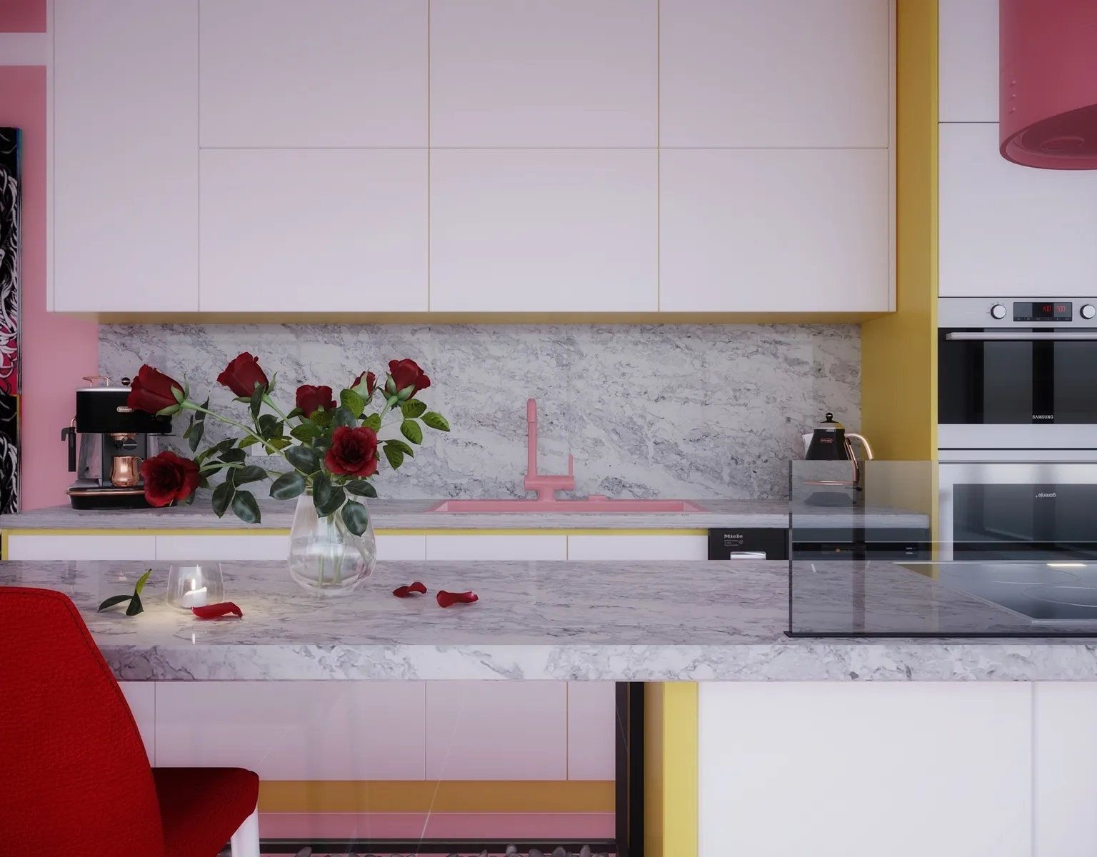 Image of installed Vicostone Splendix White Quartz countertops