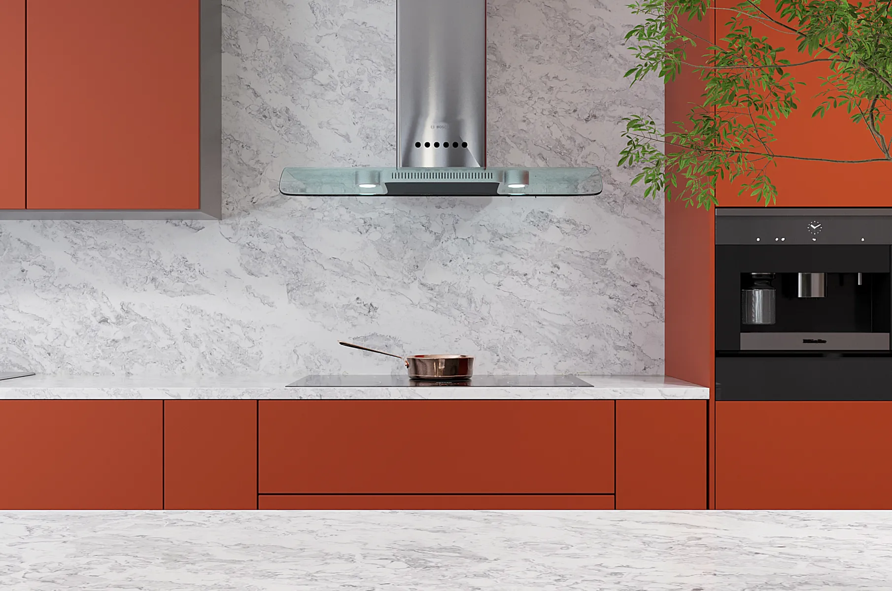 Image of installed Vicostone Splendix White Quartz countertops