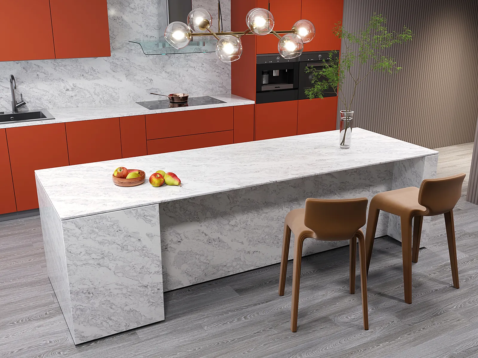 Image of installed Vicostone Splendix White Quartz countertops
