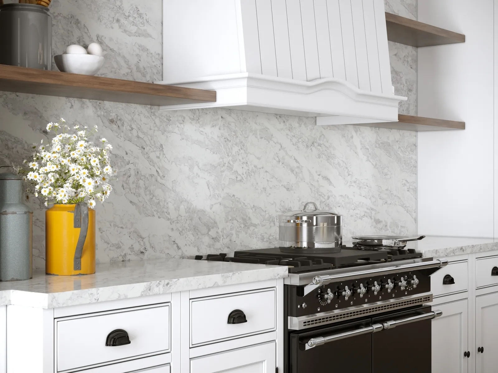 Image of installed Vicostone Splendix White Quartz countertops
