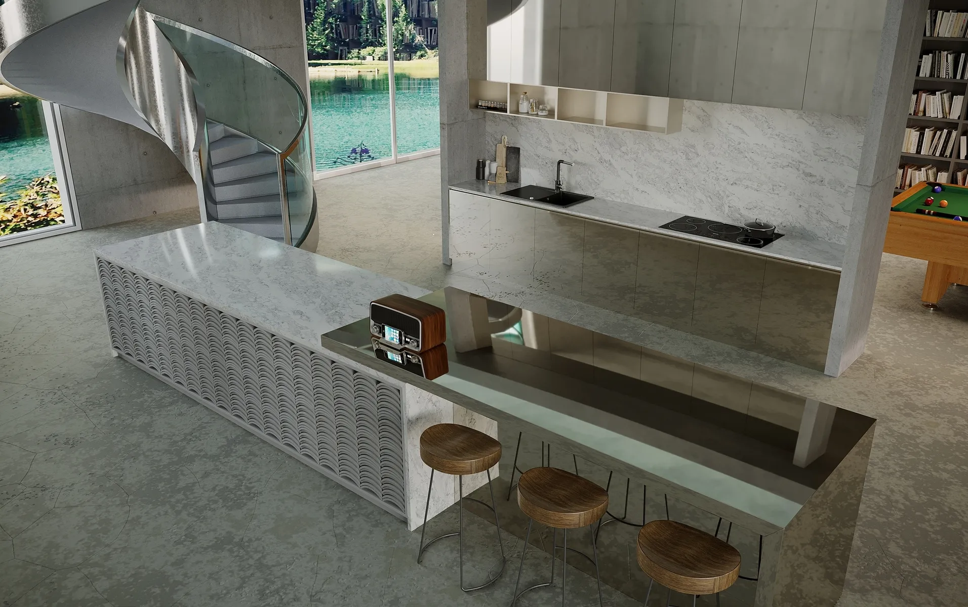 Image of installed Vicostone Splendix White Quartz countertops