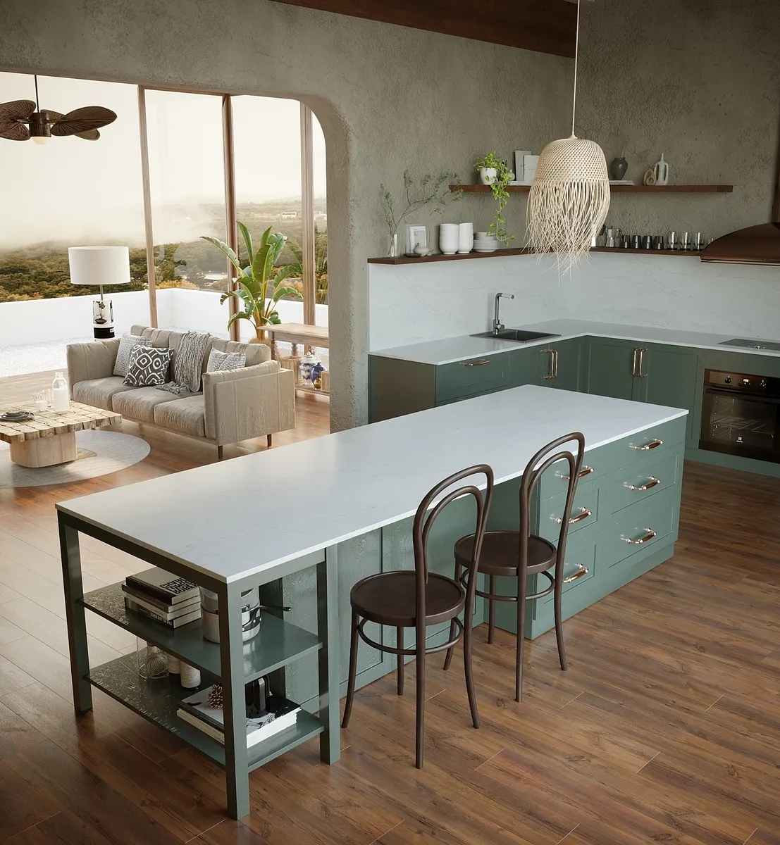 Image of installed Vicostone Tyrol White Quartz countertops