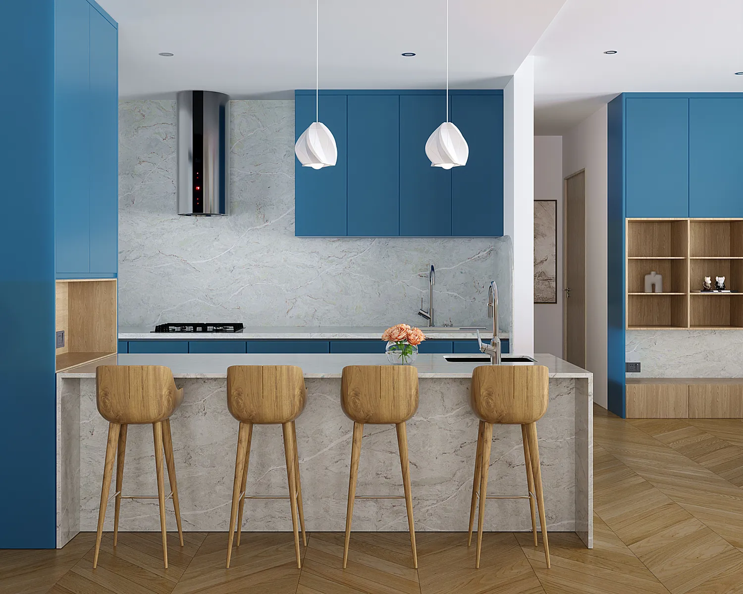Image of installed Vicostone Verdelia Cream Quartz countertops