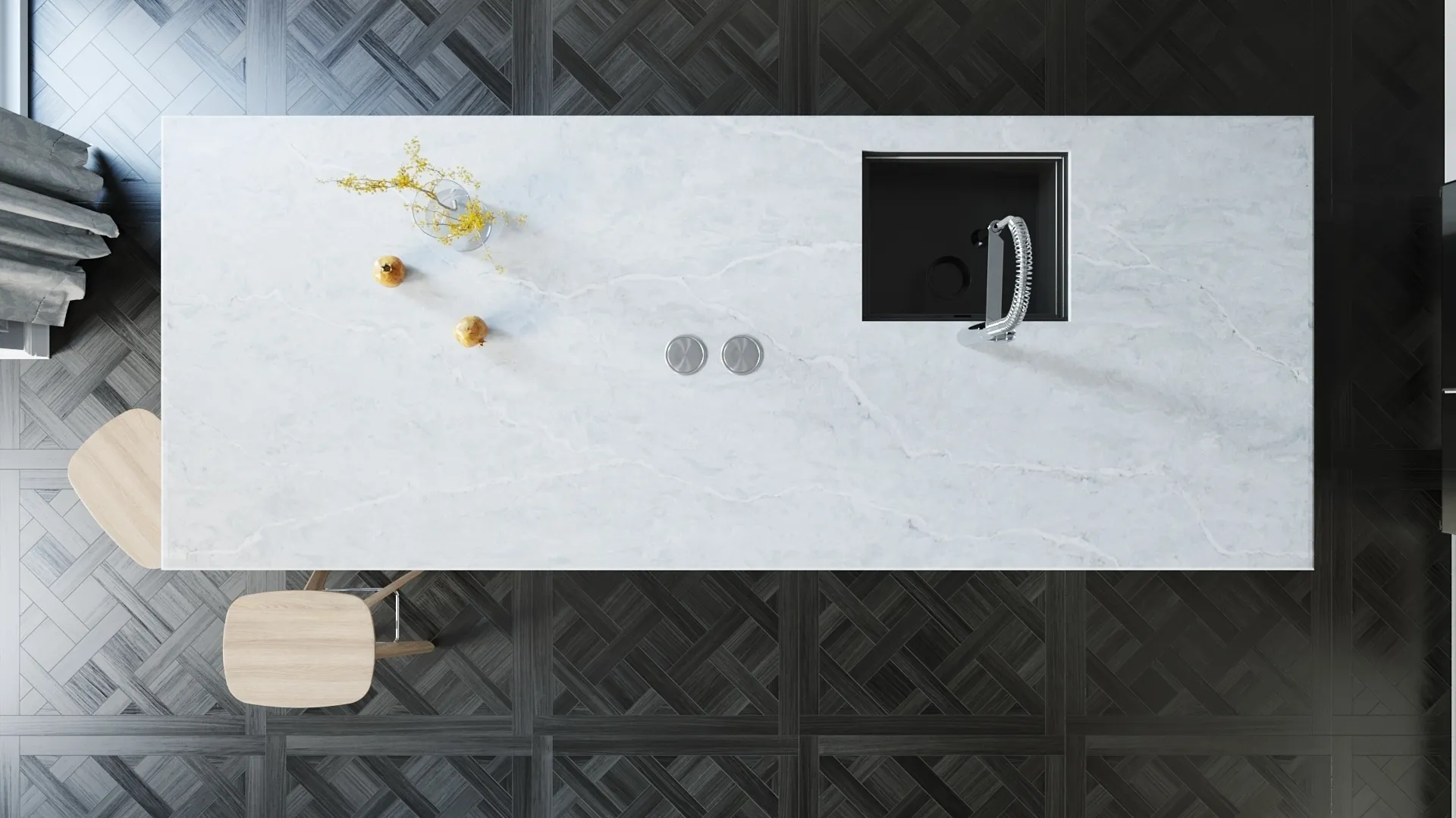 Image of installed Vicostone Verdelia Cream Quartz countertops