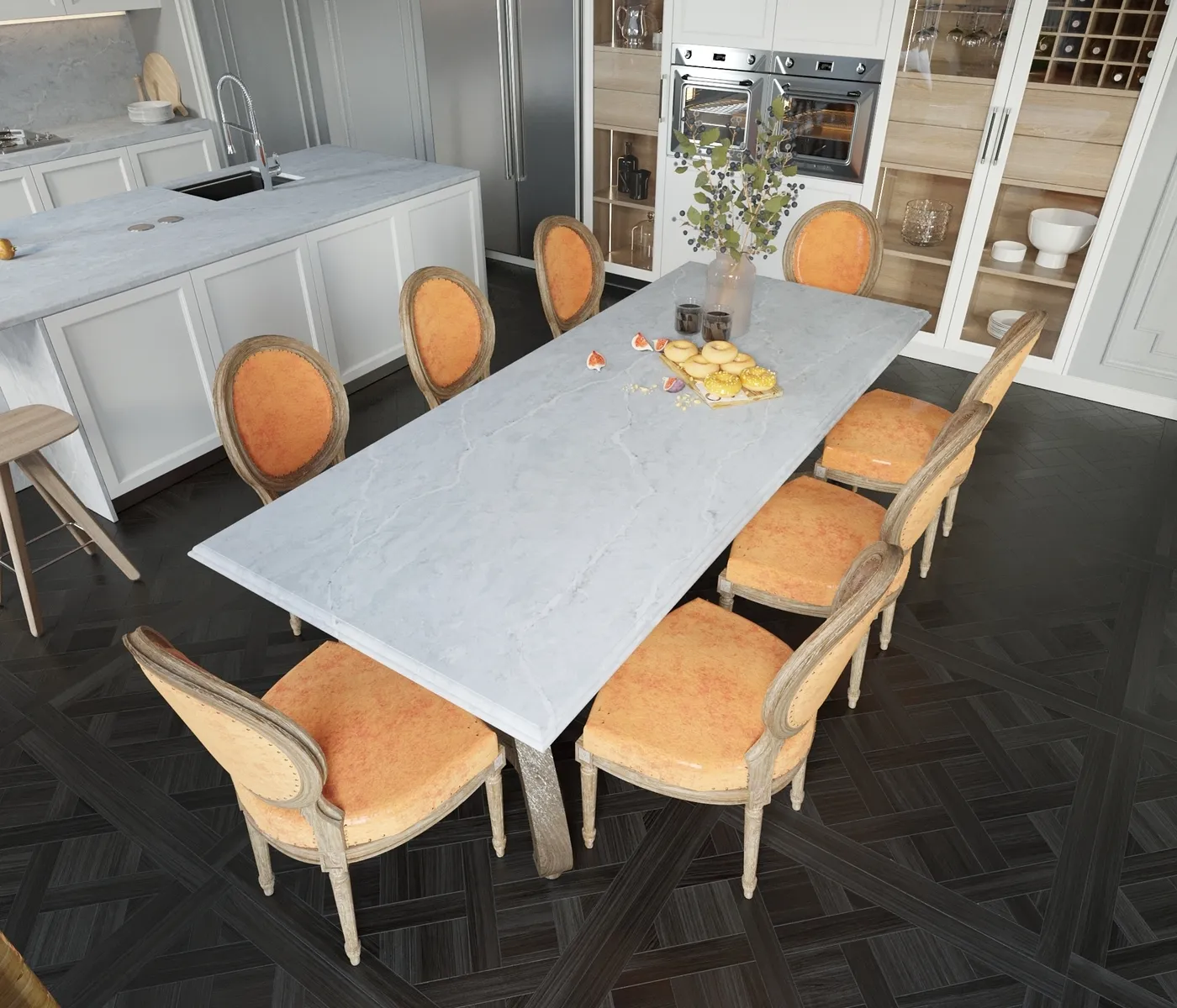 Image of installed Vicostone Verdelia Cream Quartz countertops