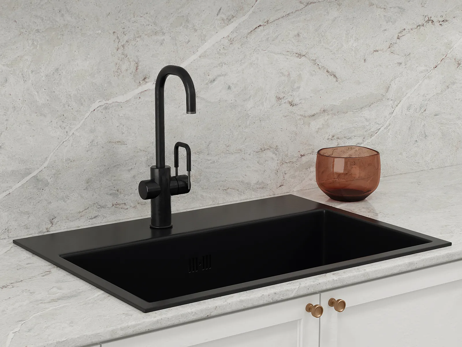 Image of installed Vicostone Verdelia Cream Quartz countertops