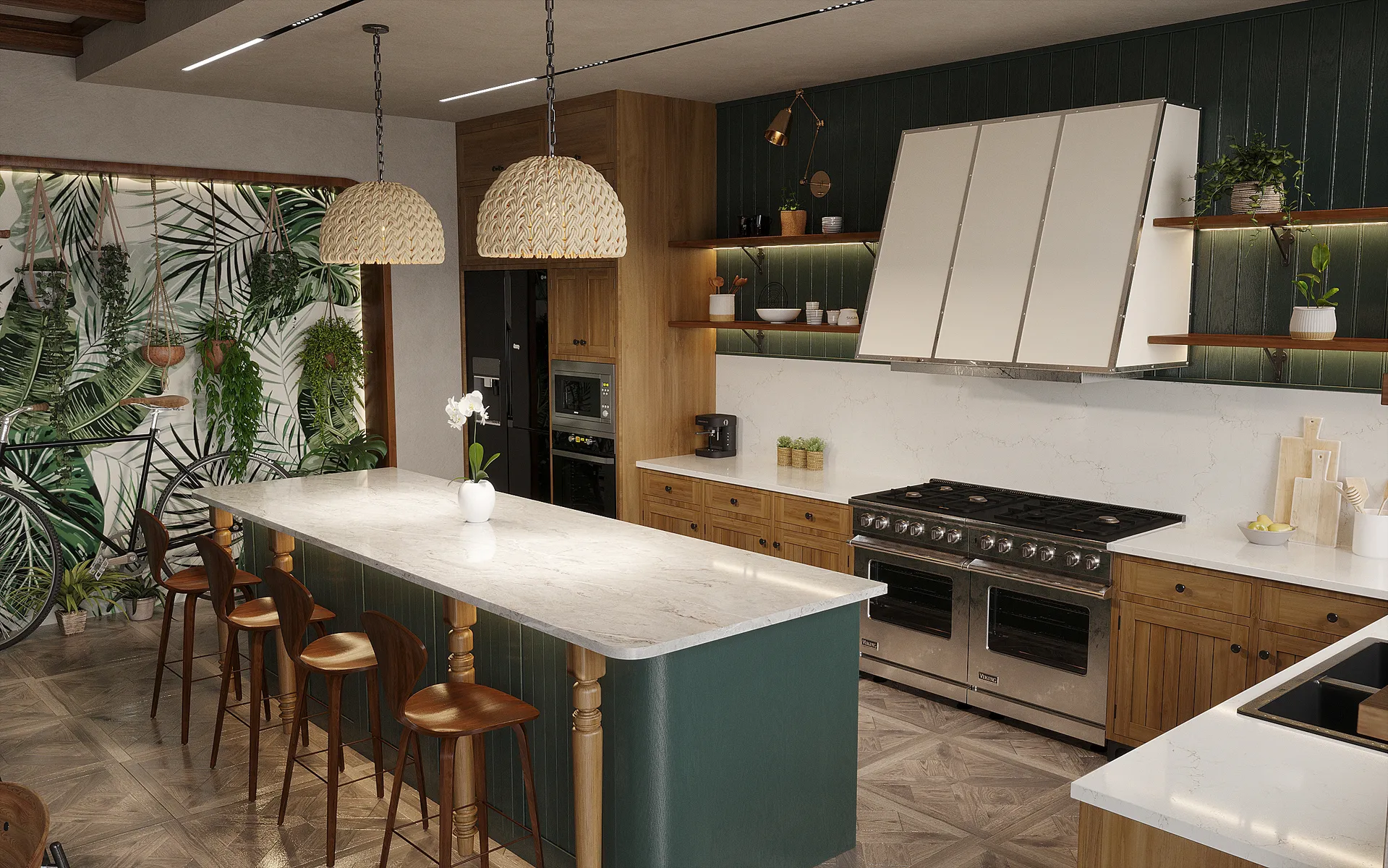 Image of installed Vicostone Verdelia Cream Quartz countertops