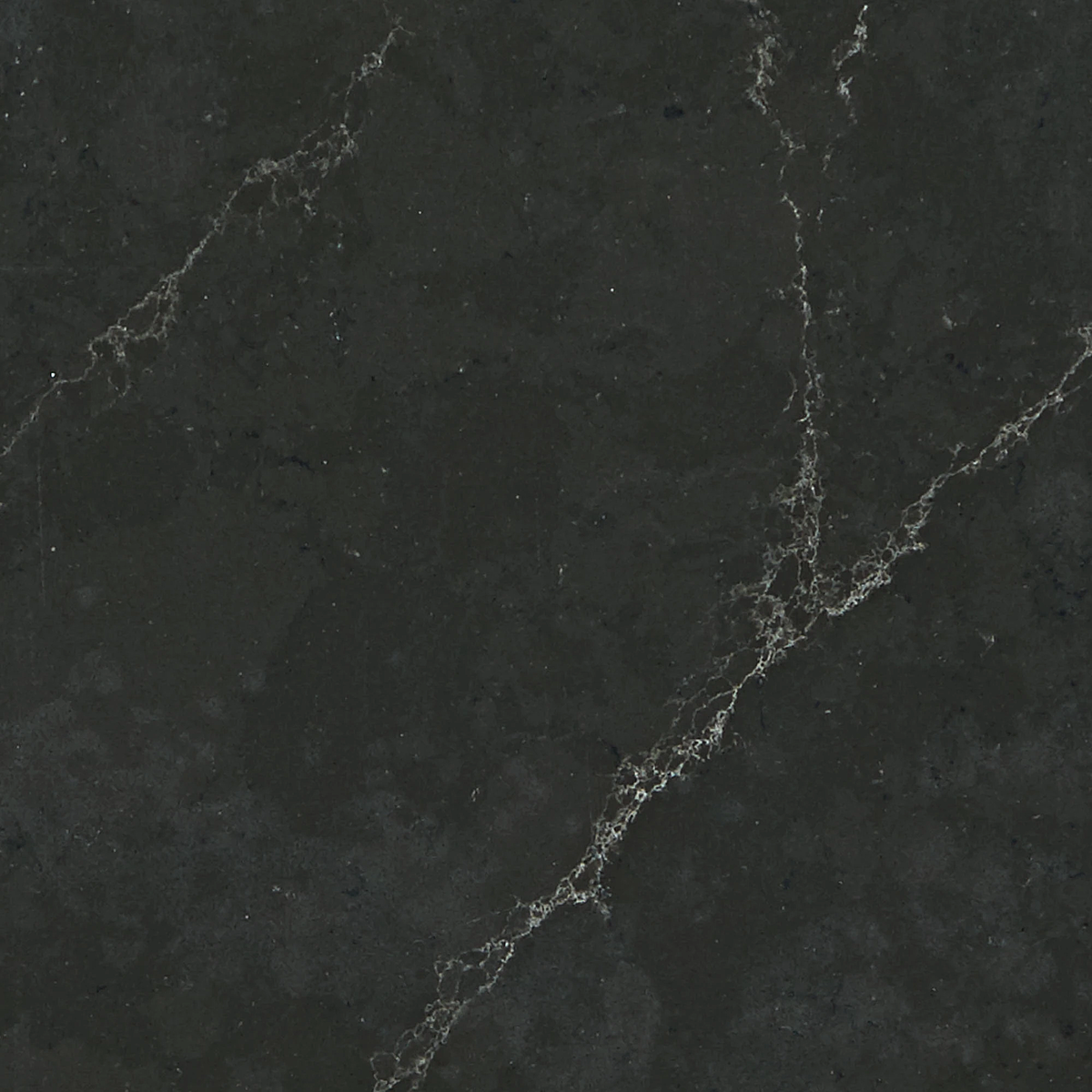 Closeup image of Daltile Broadway Black Black Quartz countertop slab