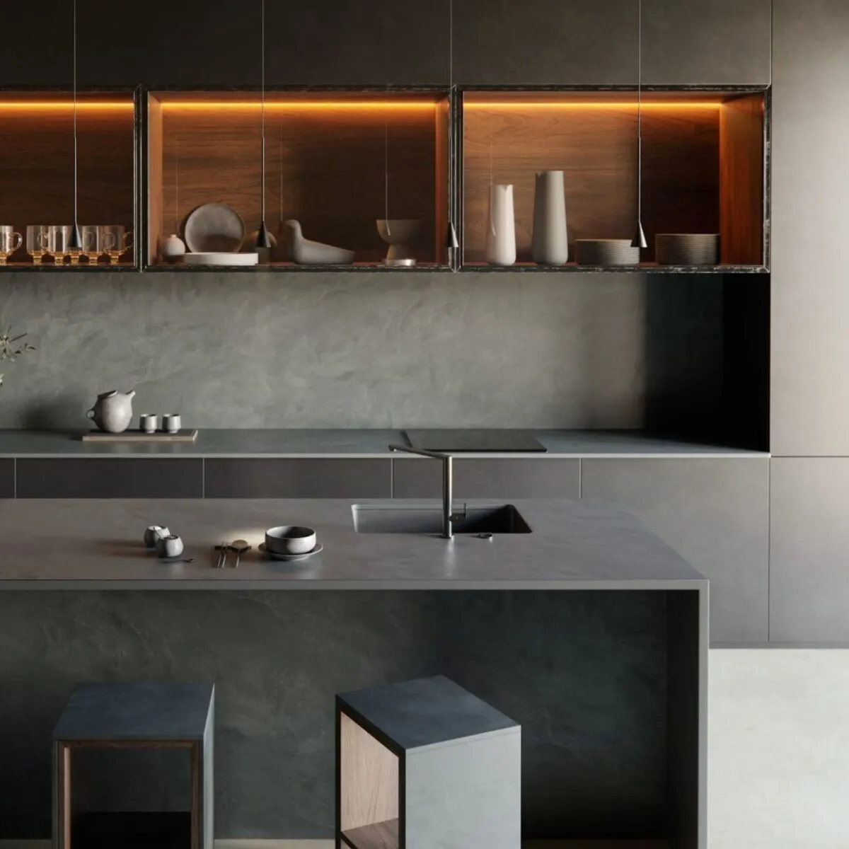 Image of installed Dekton Micron Grey Sintered countertops