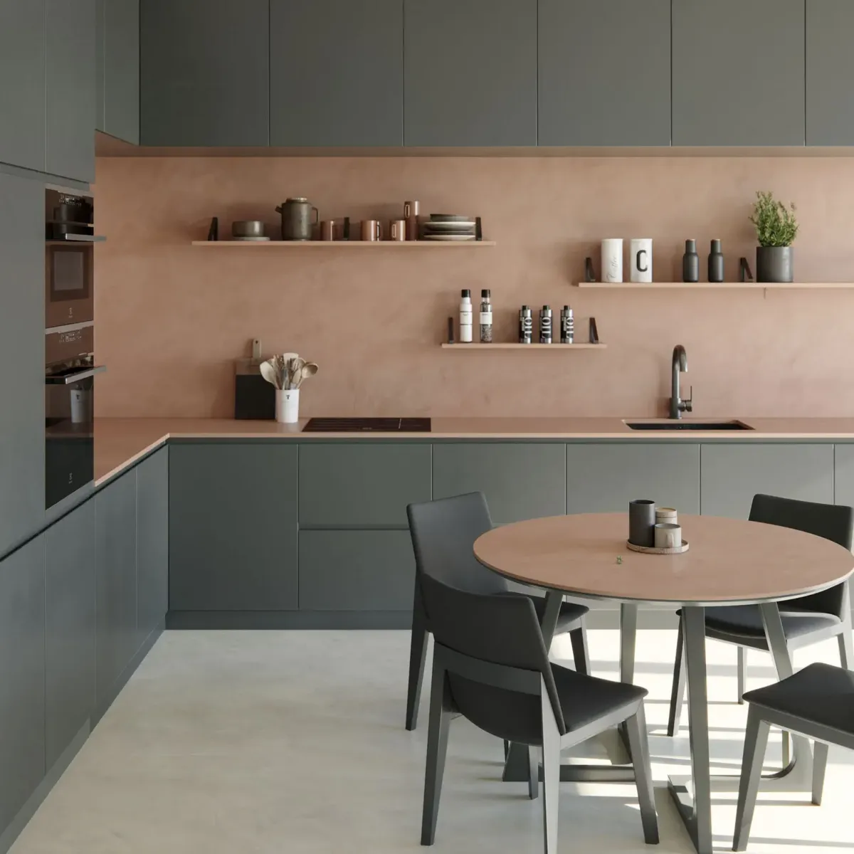 Image of installed Dekton Umber Brown Sintered countertops
