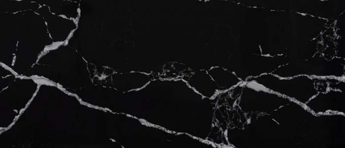 Closeup image of Stratus Quartz Nero Marquina Black Quartz countertop slab