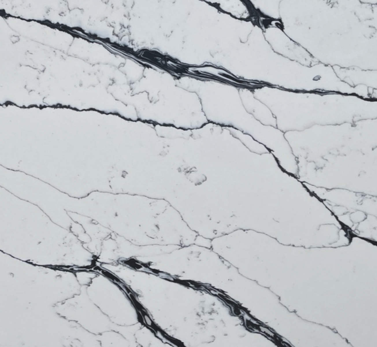 Closeup image of Venetian Black White Quartz countertop slab