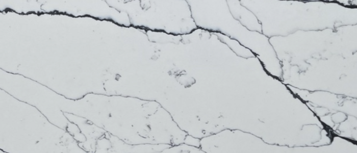 Closeup image of Venetian Black White Quartz countertop slab