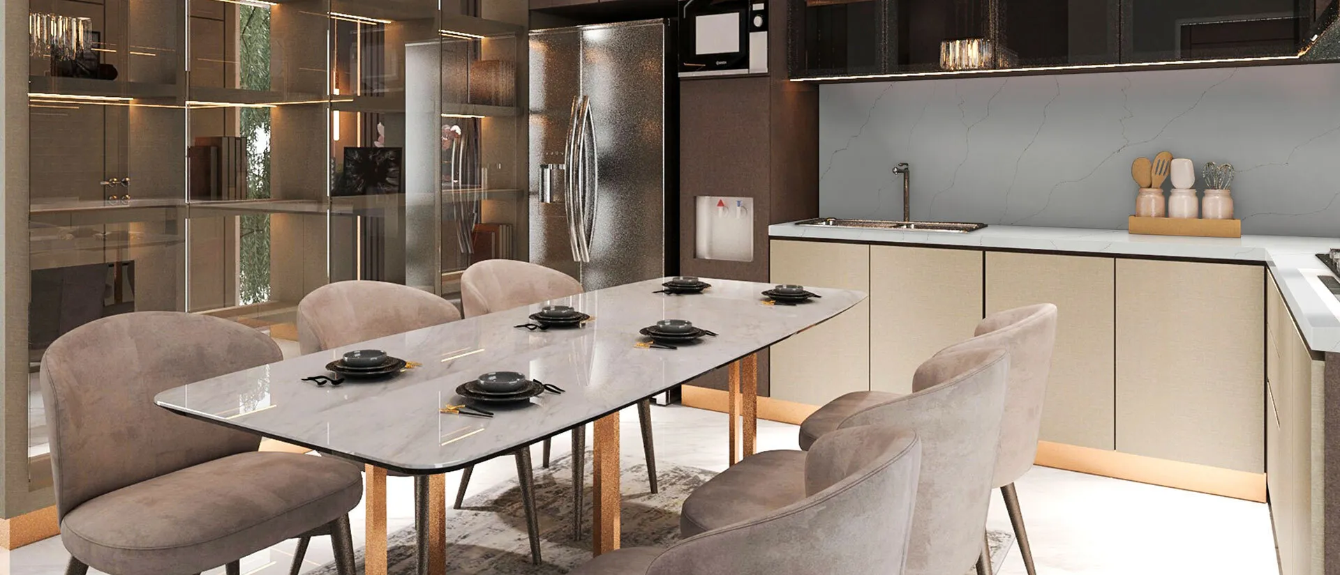 Image of installed Q Quartz Calacatta Duolina White Quartz countertops