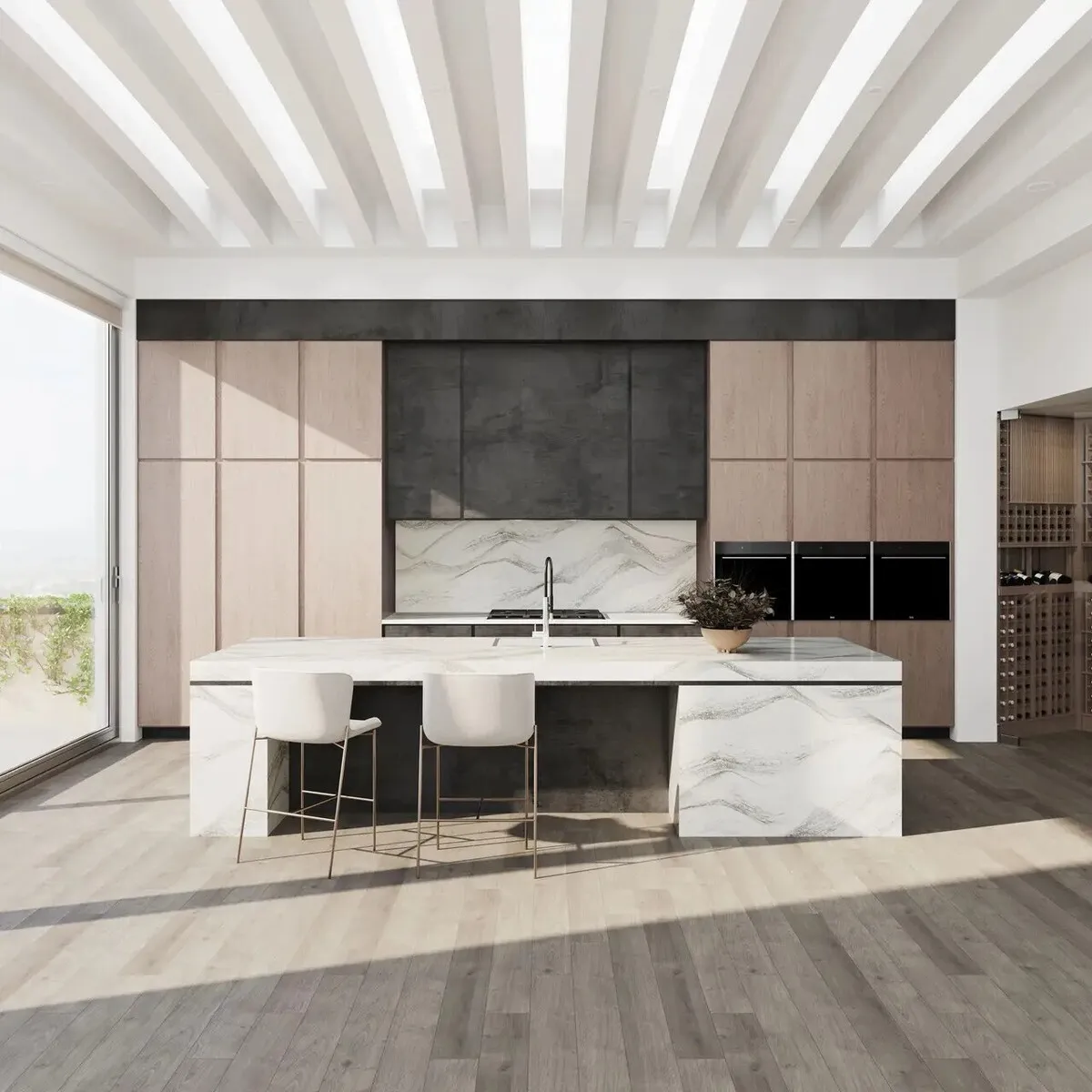 Image of installed Cambria Harlow White Quartz countertops