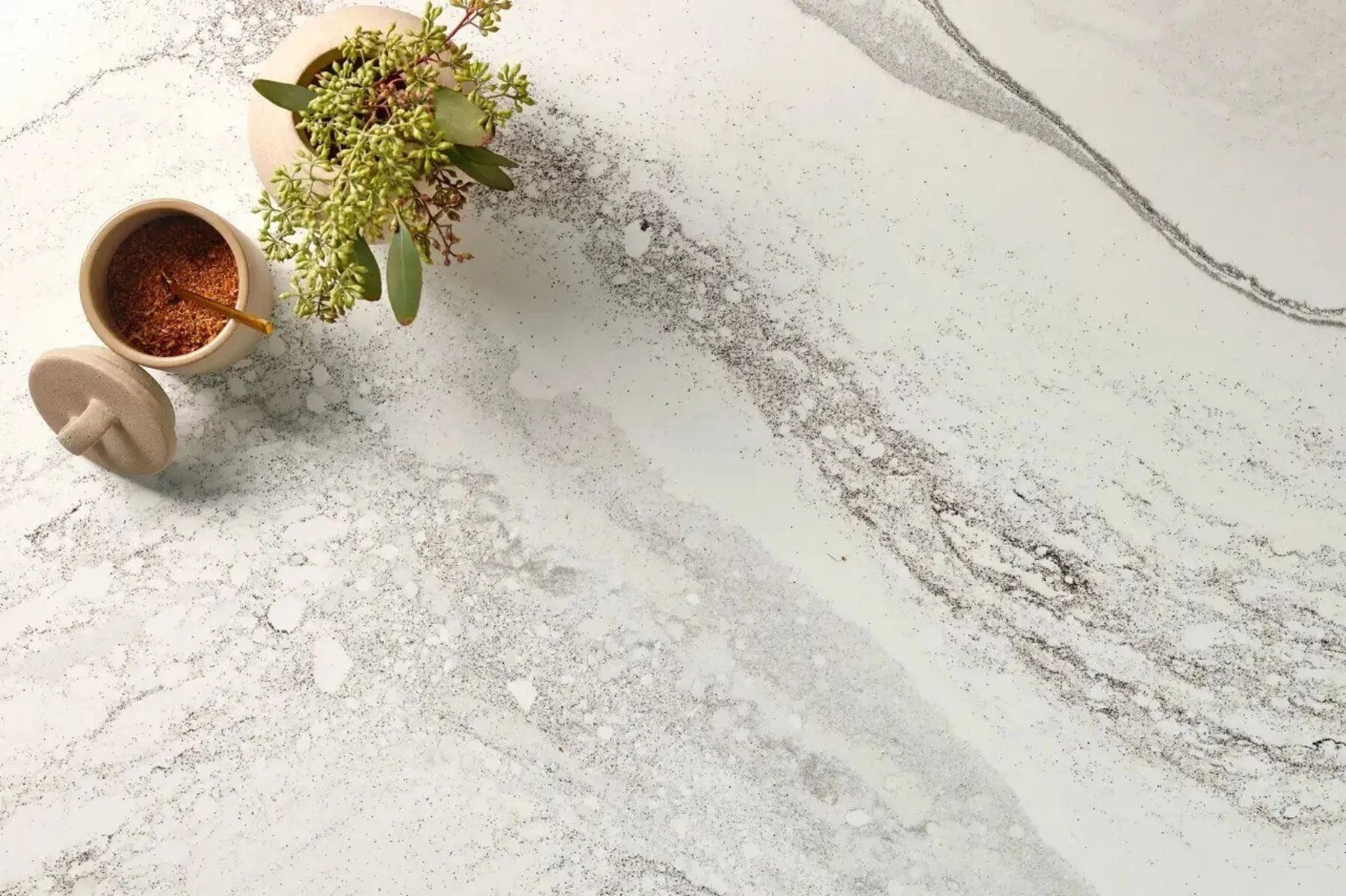 Image of installed Cambria Harlow White Quartz countertops