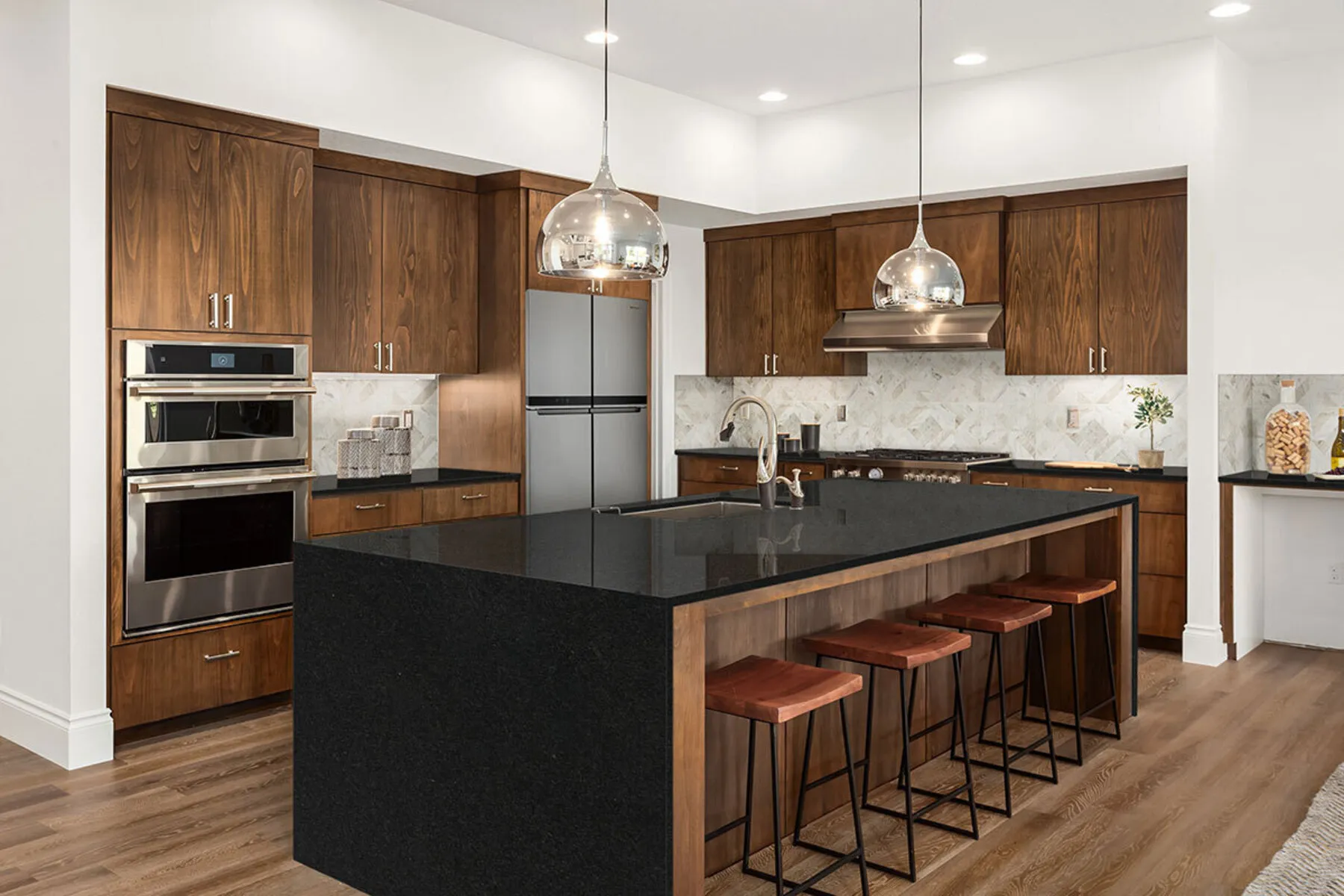 Image of installed Black Pearl Granite countertops