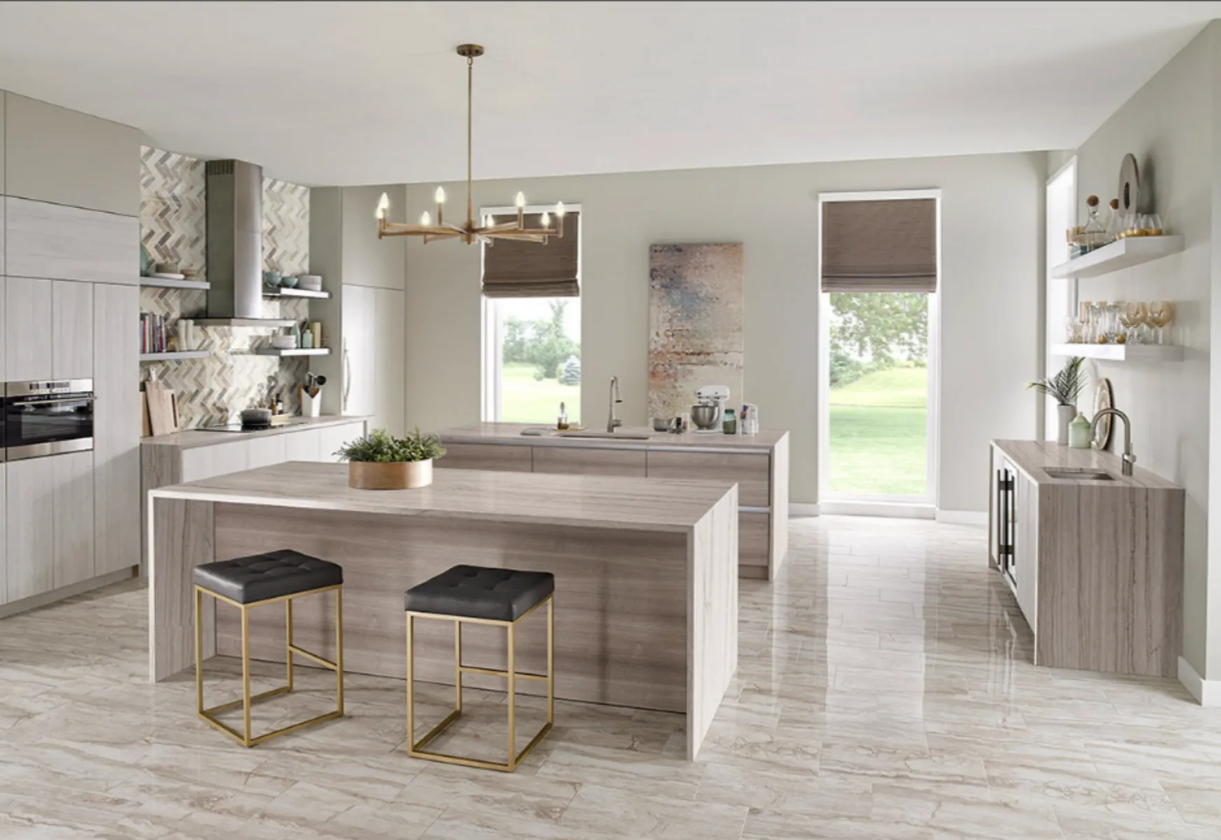 Image of installed White Macaubas Quartzite countertops