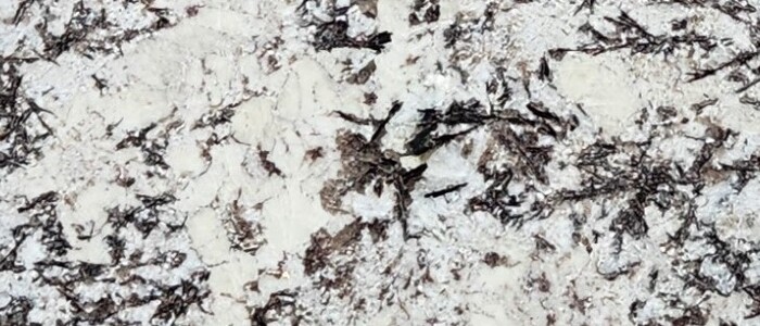 Closeup image of White Orion White Granite countertop slab