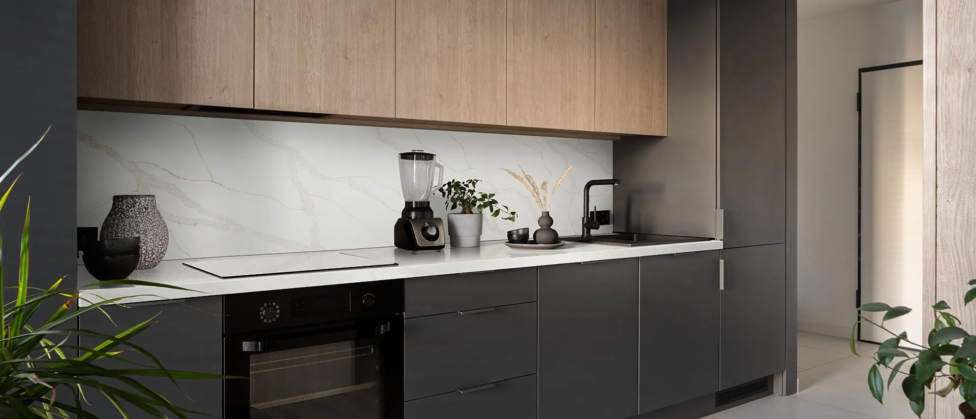 Image of installed Q Quartz Calacatta Elysio White Quartz countertops
