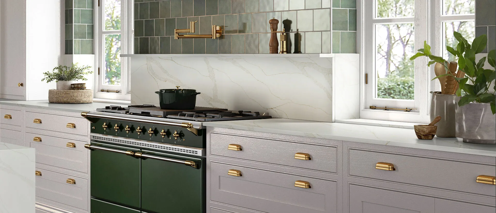 Image of installed Q Quartz Calacatta Elysio White Quartz countertops