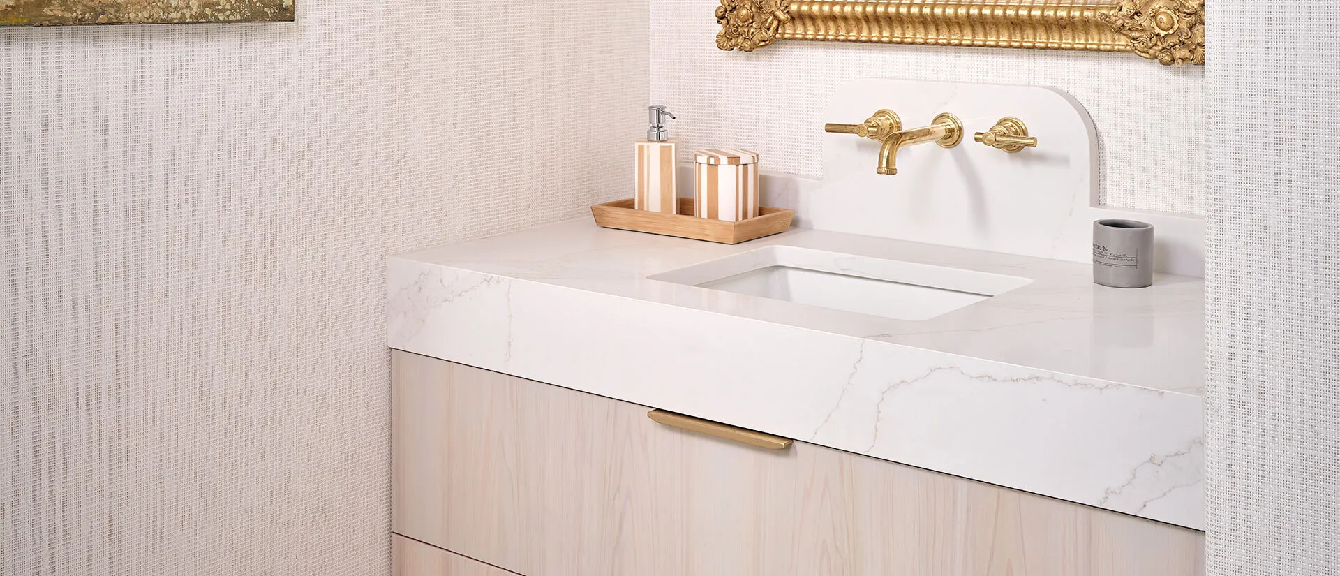 Image of installed Q Quartz Calacatta Elysio White Quartz countertops