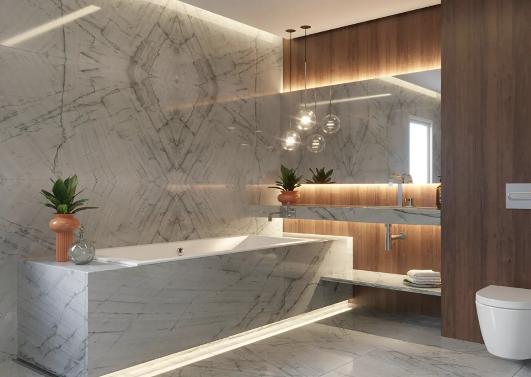 Image of installed Denali White Quartzite countertops