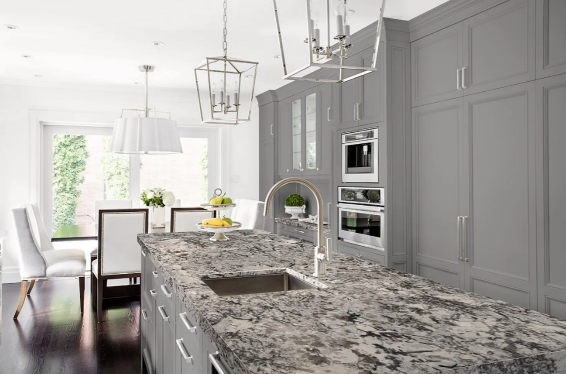 Image of installed Delicatus White Grey Granite countertops