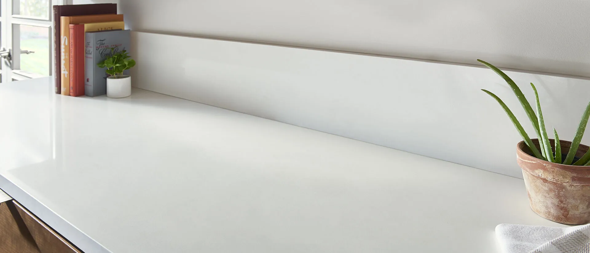 Image of installed Q Quartz Arctic White Quartz countertops