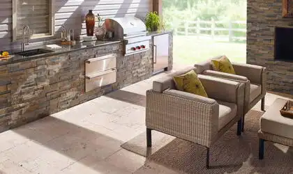 Image of installed Q Quartz Babylon Gray Quartz countertops