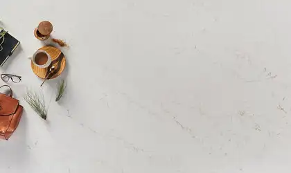 Image of installed Q Quartz Calacatta Delios Quartz countertops