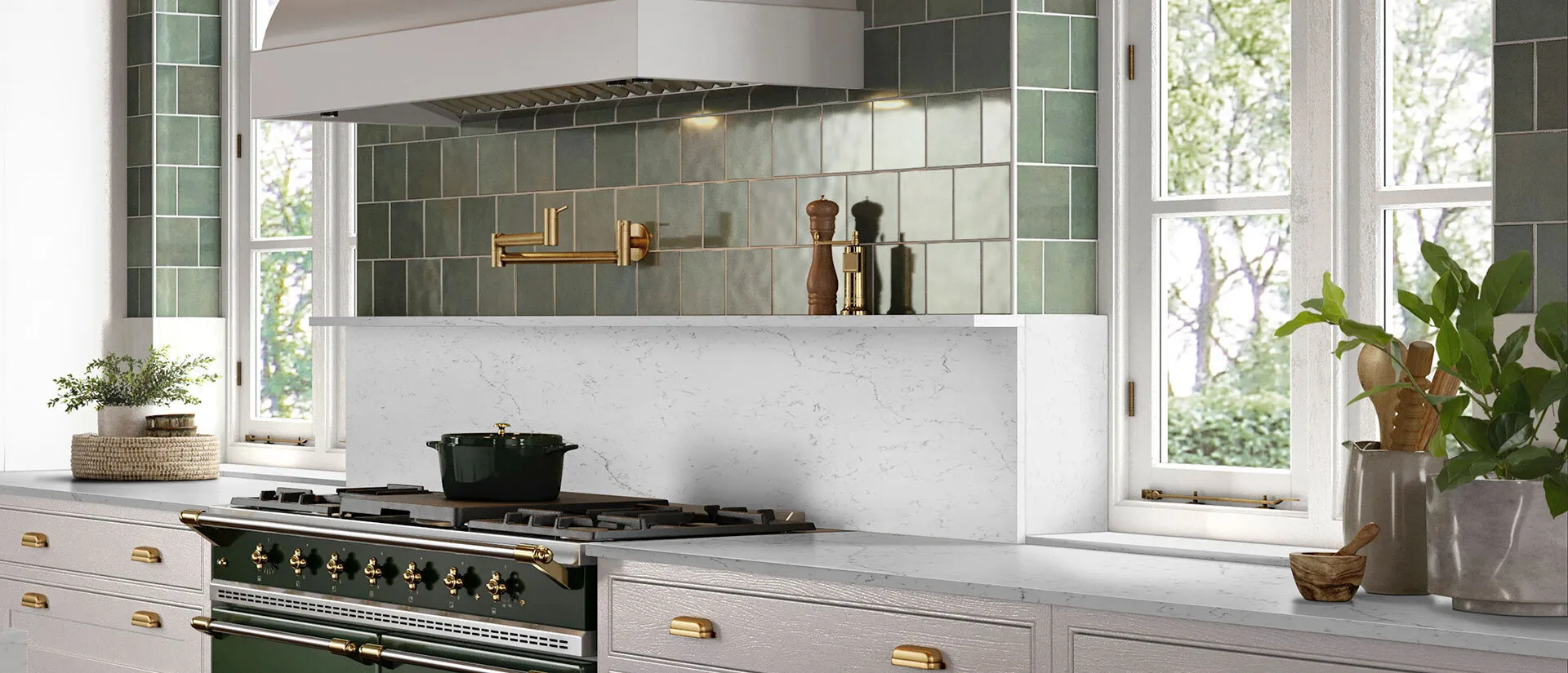 Image of installed Q Quartz Calacatta Lavasa Quartz countertops