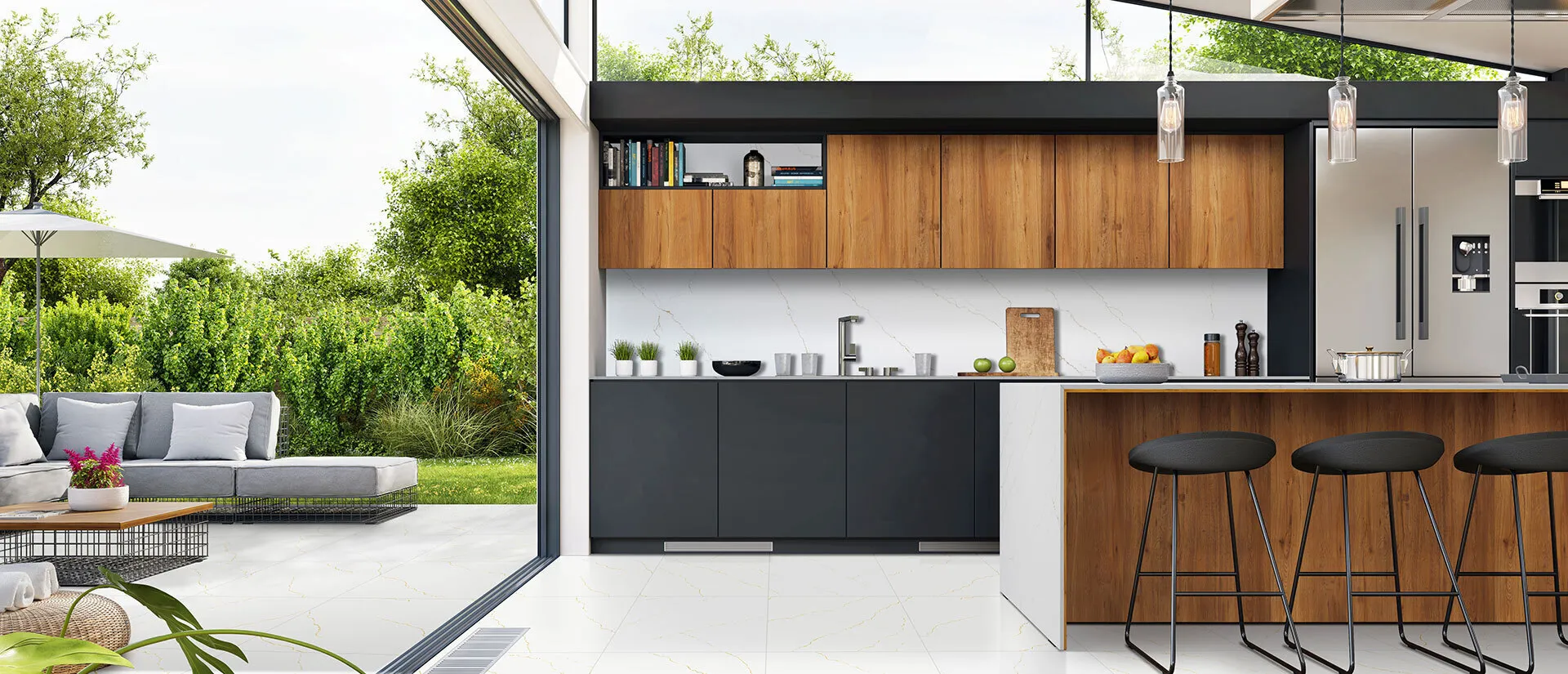 Image of installed Q Quartz Calacatta Miraggio Quartz countertops
